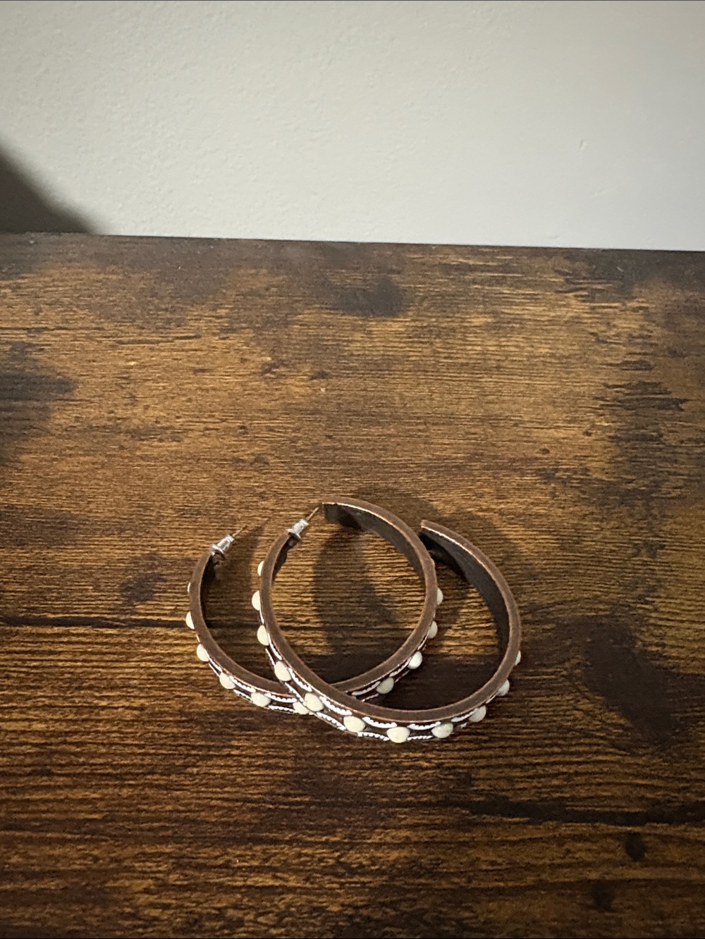 Western Copper Hoop Earrings with white Accents - Women Jewelry